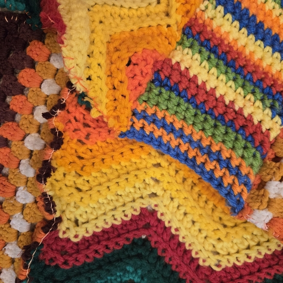 Upcycled afghan blanket winter patch SCARF bright citrus Dont Throw It Out - Picture 3 of 3